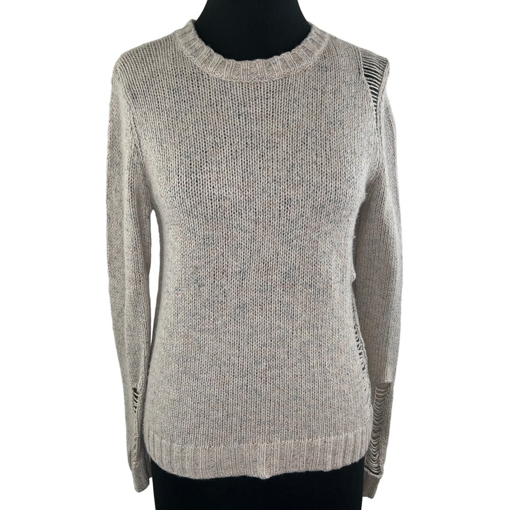 n:PHILANTHROPY Wool Alpaca Crew Distressed Knit Sweater Marble Beige Medium M